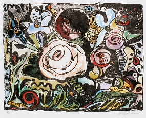 Michaela Krinner Blumen, Aquarell ueber Mehrfarben-Lithographie (Einzelabzug), WZV DL-55, 39.5 x 52 cm