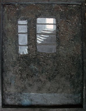 Gerhard Elsner Aufgang hinter Fenstern, 1993, Öl und Vlies auf Leinwand, 80 x 60 cm, Ausst. Konstanz 1994, Löffingen 1996