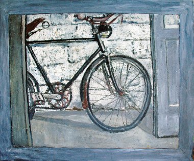 Gerhard Elsner Altes Fahrrad, um 1959_1960, Öl auf Hartfaser, 73 x 92 cm